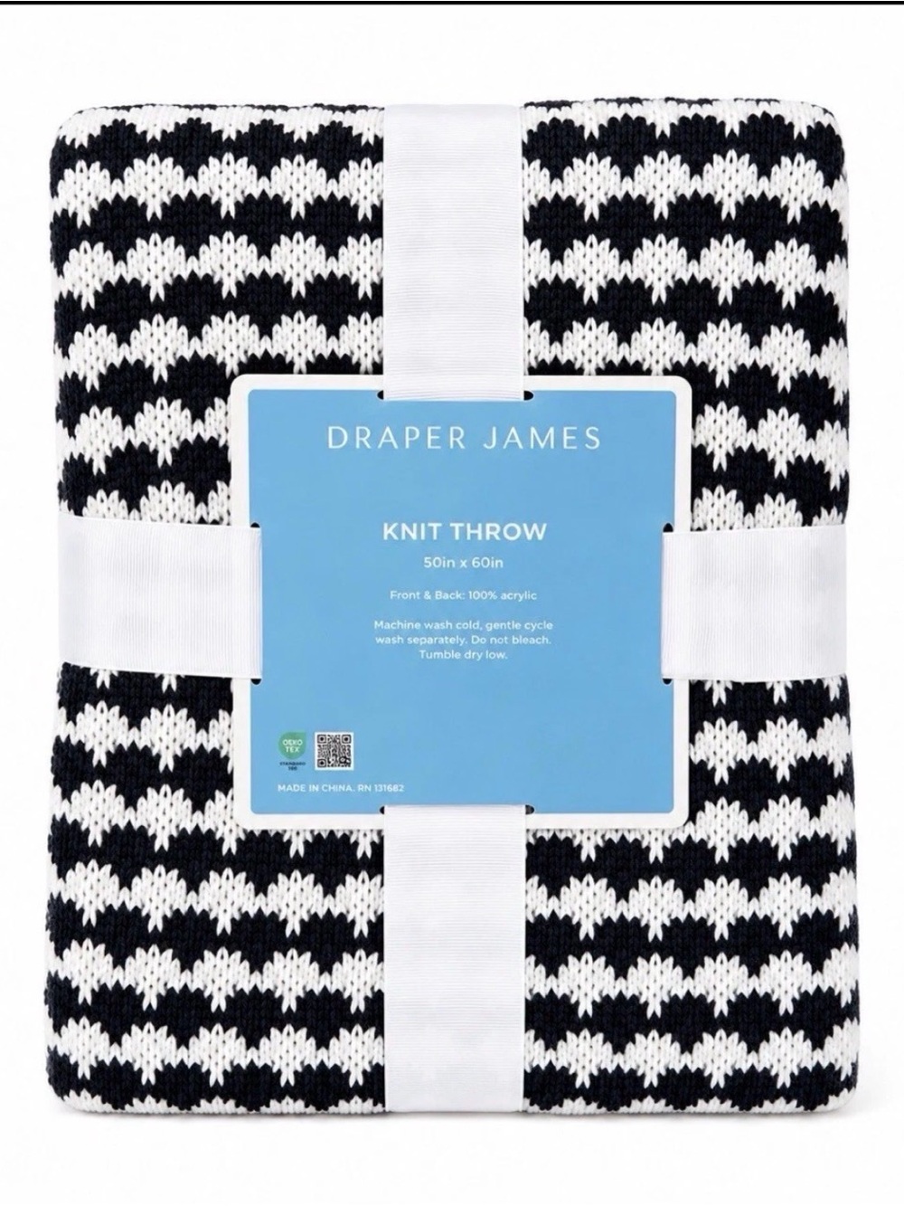 Draper James Navy Knit Throw 50 by 60” New in Package